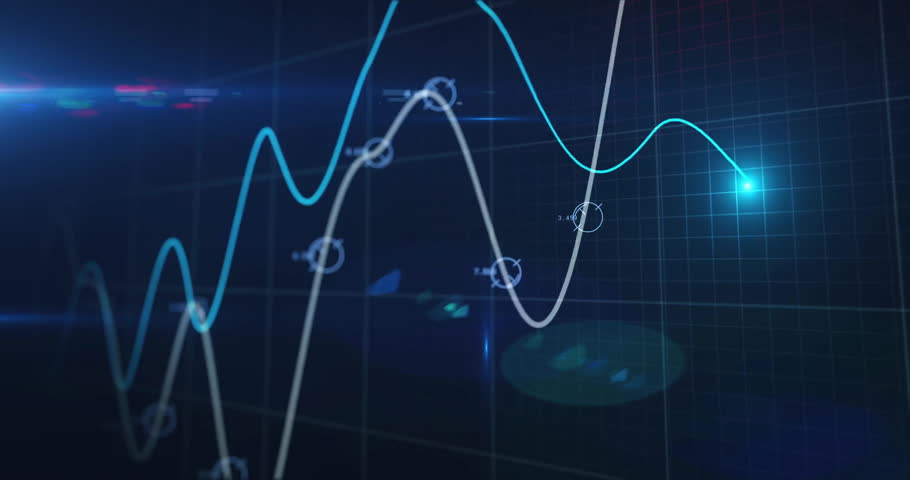 Analyzing global financial data, animation with graphs and charts over world map. Finance, analysis, economics, globalization, statistics, technology