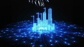 Artificial Intelligence Creating Project with Growing Buildings. Robot Hand Activating Ai Architecture Generator. Futuristic Neural Network Tools Illustration. Machine Learning Technology Concept.  - Powered by Shutterstock - Get 15% off with code: PIKWIZARD15