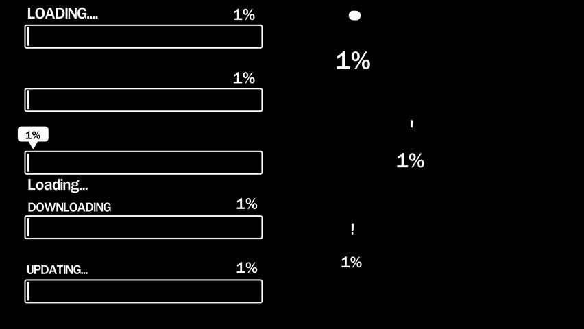Set loading bar icons. Progress bar loading signs. Collection loading status bar in different design. Download progress icons with black background.