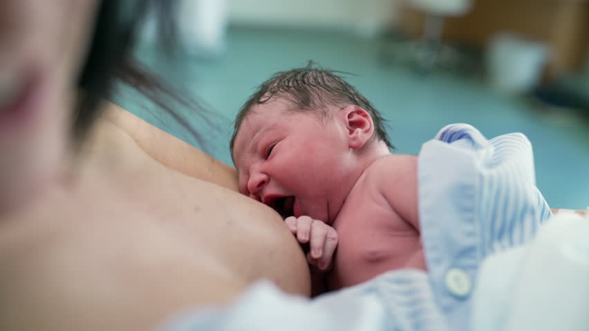 Close-up of a Newborn Infant Nursing Shortly After Birth Highlighting the Importance of Mother-Infant Connection and Postpartum Care