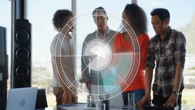 Diverse team collaborating at office with digital target animation overlay. Business, teamwork, collaboration, meeting, strategy, innovation - Powered by Shutterstock - Get 15% off with code: PIKWIZARD15