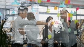 Business team collaborating with data analytics animation overlay in modern office. teamwork, collaboration, digital, technology, strategy, innovation - Powered by Shutterstock - Get 15% off with code: PIKWIZARD15