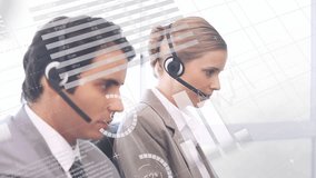 Using headsets, business professionals processing financial data animation in office. Technology, finance, data analysis, team, collaboration, digital - Powered by Shutterstock - Get 15% off with code: PIKWIZARD15