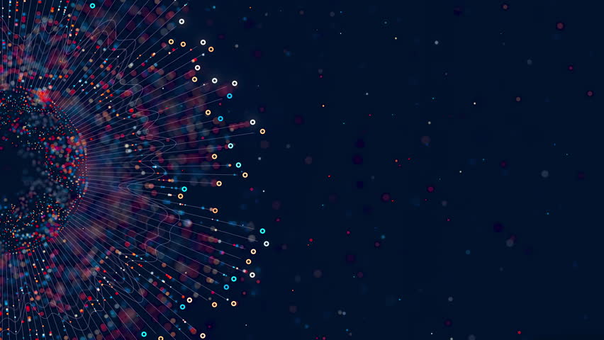 Big Data complex round graph animation. Quantum computing universe. Cyber space of AI technology. Futuristic graph. Digital information presentation loop.