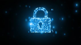 Security Icon Forming in Cyberspace. Digital Lock Blue Hologram Illustration 3d. Global Network Cybersecurity. Artificial Intelligence Data Web Protection System. Business Technology Crypto Concept. - Powered by Shutterstock - Get 15% off with code: PIKWIZARD15