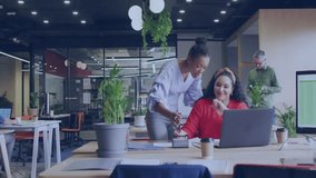 In office, diverse business people interacting with network and data processing animation. technology, teamwork, collaboration, diversity, digital, networking - Powered by Shutterstock - Get 15% off with code: PIKWIZARD15