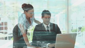 Collaborating over digital interface, business professionals in modern office with laptop. Collaboration, technology, teamwork, innovation, communication, corporate - Powered by Shutterstock - Get 15% off with code: PIKWIZARD15