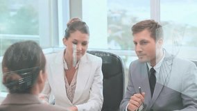 Business professionals discussing data processing animation in modern office setting. collaboration, teamwork, analytics, innovation, technology, meeting - Powered by Shutterstock - Get 15% off with code: PIKWIZARD15