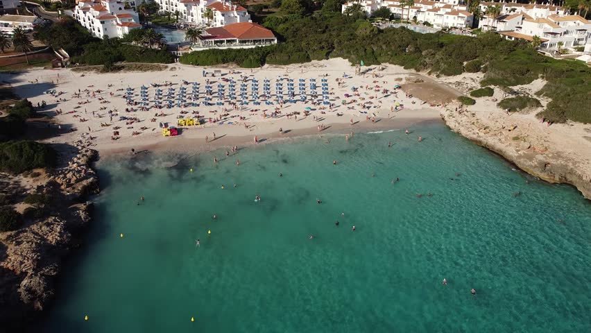 Beautiful seaside town Cala en Bosc - Menorca - Balearic Islands - Spain recorded with a drone beautiful beach
