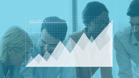 Collaborating in office, business team working with graph animation overlaying tasks. Teamwork, collaboration, corporate, brainstorming, technology, data - Powered by Shutterstock - Get 15% off with code: PIKWIZARD15