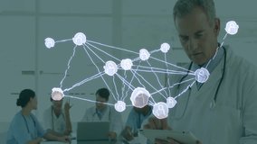 Collaborating doctors using digital map overlay with global network connections. Healthcare, technology, innovation, networking, collaboration, consulting - Powered by Shutterstock - Get 15% off with code: PIKWIZARD15