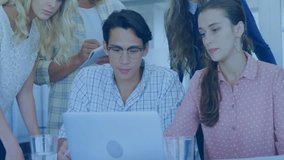 Collaborating at office, professionals working with animation of social media icons. Teamwork, collaboration, business, creativity, technology, digital - Powered by Shutterstock - Get 15% off with code: PIKWIZARD15