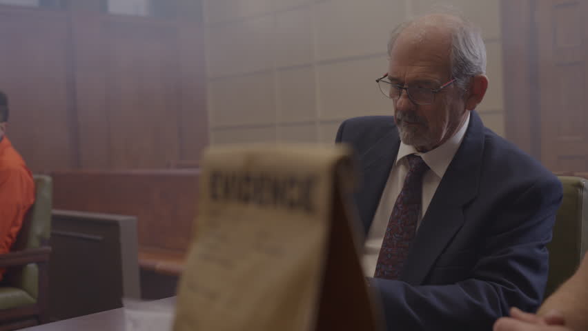 Court room scene with evidence bag