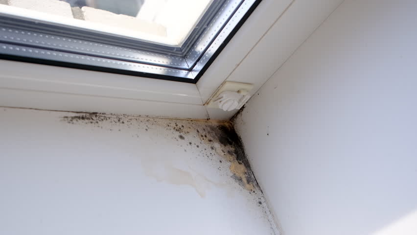 The mold swallowed the slope on the window. Selective focus.