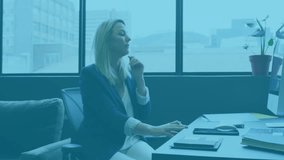 In office, businesswoman interacting with animation of social media notifications. communication, networking, digital, technology, corporate, professional - Powered by Shutterstock - Get 15% off with code: PIKWIZARD15