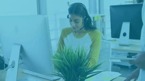 Business professionals working with data processing animation overlay in office. teamwork, technology, collaboration, innovation, analysis - Powered by Shutterstock - Get 15% off with code: PIKWIZARD15