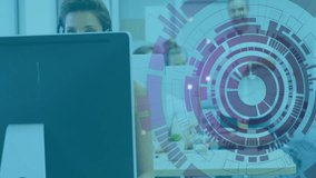 People working at computers with digital data processing animation overlay. Technology, business, teamwork, coding, network, innovation - Powered by Shutterstock - Get 15% off with code: PIKWIZARD15