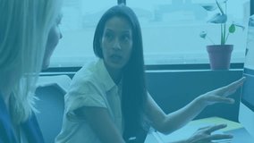 People working at office with social media notifications overlay animation. Business, collaboration, digital, teamwork, communication, technology - Powered by Shutterstock - Get 15% off with code: PIKWIZARD15