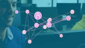 In office, customer service representative with network connections animation on screen. Technology, business, communication, support, networking, digital - Powered by Shutterstock - Get 15% off with code: PIKWIZARD15