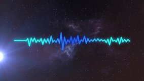 Soundwave animation over cosmic starry background with nebula in space. Galaxy, cosmos, celestial, waveform, technology, astronomy - Powered by Shutterstock - Get 15% off with code: PIKWIZARD15
