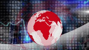 Globe with red continents over digital data and financial graph animation. Global, finance, analytics, technology, economy, network - Powered by Shutterstock - Get 15% off with code: PIKWIZARD15