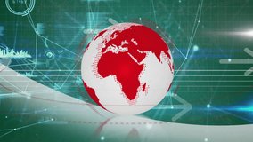 Digital data and network connections on red world map globe, green background. Technology, connectivity, global, communication, cyberspace, internet - Powered by Shutterstock - Get 15% off with code: PIKWIZARD15