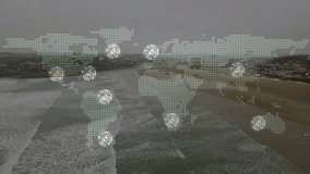 Network of connections and data processing animation over coastal landscape. Technology, digital, communication - Powered by Shutterstock - Get 15% off with code: PIKWIZARD15