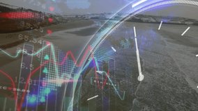 Financial graphs overlaying snowy landscape with clock face in animation background. Finance, economy, winter, time, investment, digital - Powered by Shutterstock - Get 15% off with code: PIKWIZARD15