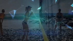 People playing beach volleyball with digital globe and network animation overlay. Sports, teamwork, summertime, technology, connectivity, outdoor - Powered by Shutterstock - Get 15% off with code: PIKWIZARD15