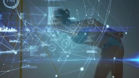 Network of connections and data processing animation over person playing volleyball. Technology, digital, communication, innovation, sports, athlete - Powered by Shutterstock - Get 15% off with code: PIKWIZARD15