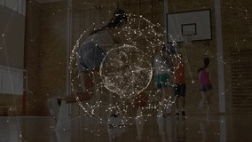 Playing basketball in gym, network of connections and data processing animation. Sports, teamwork, fitness, technology, digital, connectivity - Powered by Shutterstock - Get 15% off with code: PIKWIZARD15