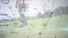 Playing soccer, athlete with data network animation overlay in stadium. Sports, technology, digital, connection, competition, teamwork - Powered by Shutterstock - Get 15% off with code: PIKWIZARD15