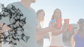 People raising red cups in celebration with geometric shapes overlay animation. Cheers, party, abstract, animated, beverage, vibrant - Powered by Shutterstock - Get 15% off with code: PIKWIZARD15