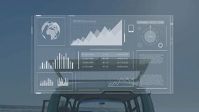 Animation of data analytics interface with graphs and charts over beach scene. technology, digital, visualization, tropical, sunset, data-driven - Powered by Shutterstock - Get 15% off with code: PIKWIZARD15