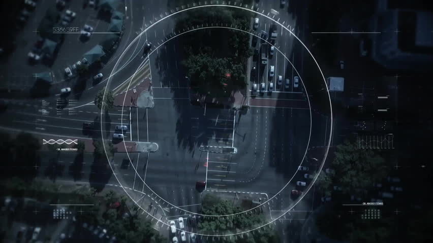 Animation overlaying urban traffic and streets with futuristic digital interface. Technology, innovation, data, city, transportation - Powered by Shutterstock - Get 15% off with code: PIKWIZARD15