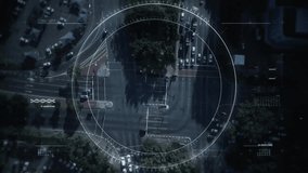 Animation overlaying urban traffic and streets with futuristic digital interface. Technology, innovation, data, city, transportation - Powered by Shutterstock - Get 15% off with code: PIKWIZARD15
