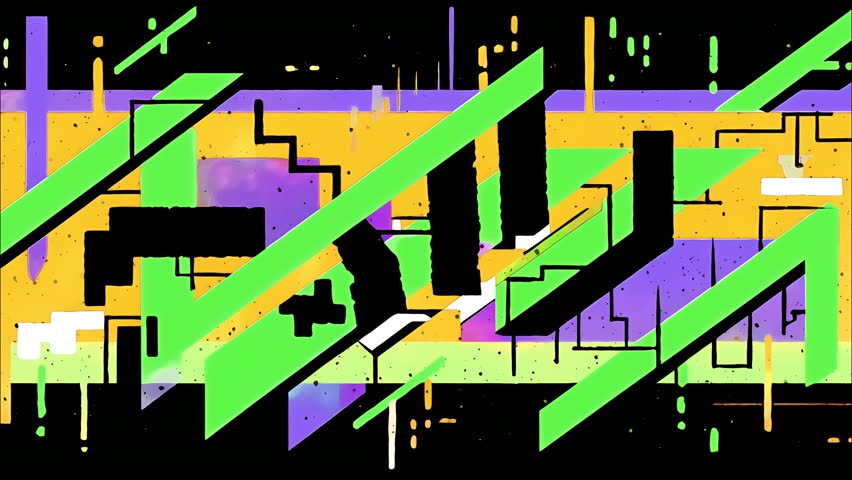 A vibrant animated background in anime and comic style with dynamic lines, zigzags, geometric elements, and graffiti aesthetics. Perfect for VJ loops, clips, stage backgrounds, and motion graphics.