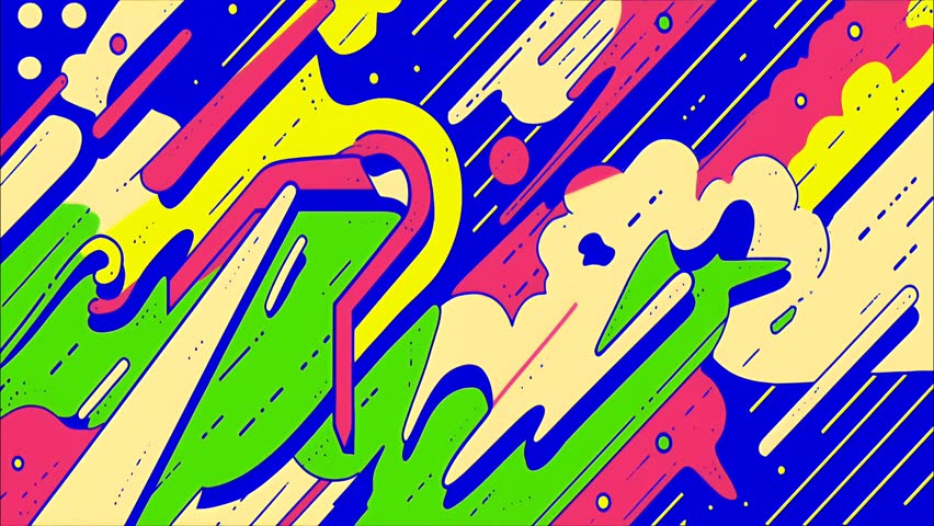 A vibrant animated background in anime and comic style with dynamic lines, zigzags, geometric elements, and graffiti aesthetics. Perfect for VJ loops, clips, stage backgrounds, and motion graphics.