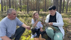 Grandparents making heather crown for granddaughter in forest - Powered by Shutterstock - Get 15% off with code: PIKWIZARD15
