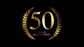 Elegant golden 50 years anniversary celebration animation with laurel wreath on black background. Perfect for corporate milestones, company achievements, golden jubilees, or festive event intros. - Powered by Shutterstock - Get 15% off with code: PIKWIZARD15
