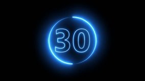 30 second countdown timer 4k animation with neon number text glowing from 30 to 0 with interesting circle animation. Top ten countdown animation text , neon light numbers from 30 to 0	 - Powered by Shutterstock - Get 15% off with code: PIKWIZARD15