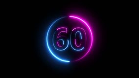 60second countdown timer animation with neon number text glowing from 60 to 0 with interesting circle animation. Top ten countdown animation text , neon light numbers from 60 to 0	 - Powered by Shutterstock - Get 15% off with code: PIKWIZARD15