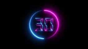 30 second countdown timer 4k animation with neon number text glowing from 30 to 0 with interesting circle animation. Top ten countdown animation text , neon light numbers from 30 to 0	 - Powered by Shutterstock - Get 15% off with code: PIKWIZARD15