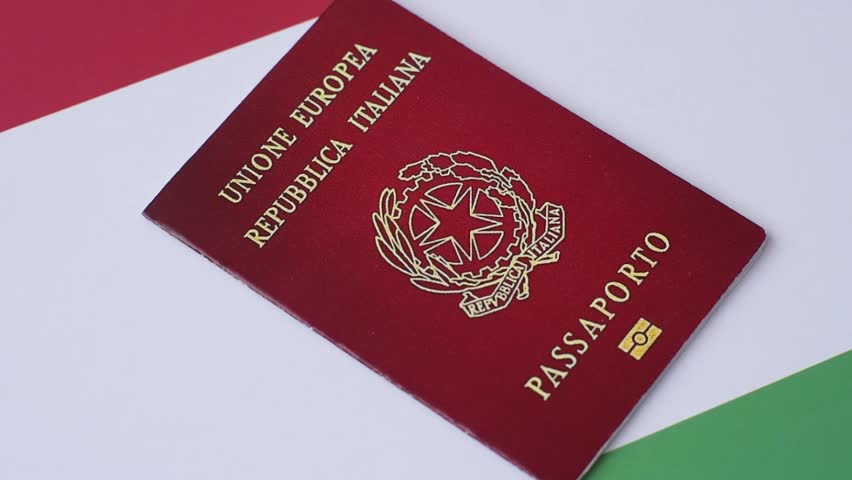 Italian citizen passport against the background of the national flag of Italy as a background for your design