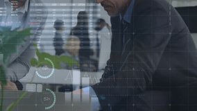 In office, business professionals analyzing data with global analytics animation overlay. analysis, teamwork, corporate, strategy, brainstorming - Powered by Shutterstock - Get 15% off with code: PIKWIZARD15