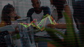 Business team analyzing financial graphs with data processing animation overlay. teamwork, analysis, finance, strategy, innovation, success - Powered by Shutterstock - Get 15% off with code: PIKWIZARD15