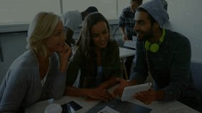 Financial data processing animation over diverse people collaborating at office. Collaboration, teamwork, business, analytics, fintech, technology - Powered by Shutterstock - Get 15% off with code: PIKWIZARD15