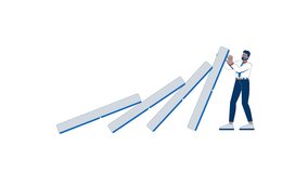 Economic troubles 2D animation. Domino chain reaction collapse. Businessman trying to stop falling dominoes from toppling animated character cartoon flat concept metaphor 4K video isolated on white - Powered by Shutterstock - Get 15% off with code: PIKWIZARD15