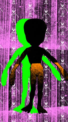 Seamless young animation of cartoon style of dancing alien. Animation fashion design, Stop motion contemporary photo montage art collage