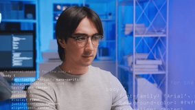 Professional Man programmer coding developer software engineer technology computer programming keyboard workspace data tech digital internet interface website systems analytics cloud virtual solutions - Powered by Shutterstock - Get 15% off with code: PIKWIZARD15